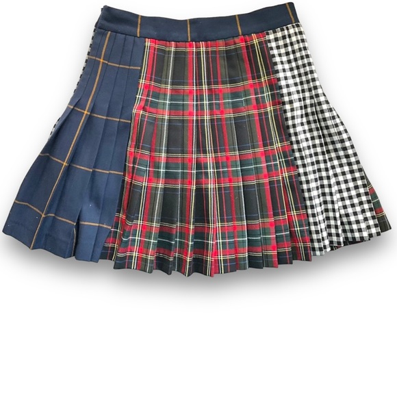 ZARA Patchwork Tartan Plaid Pleated Mini Skirt - Picture 9 of 9
